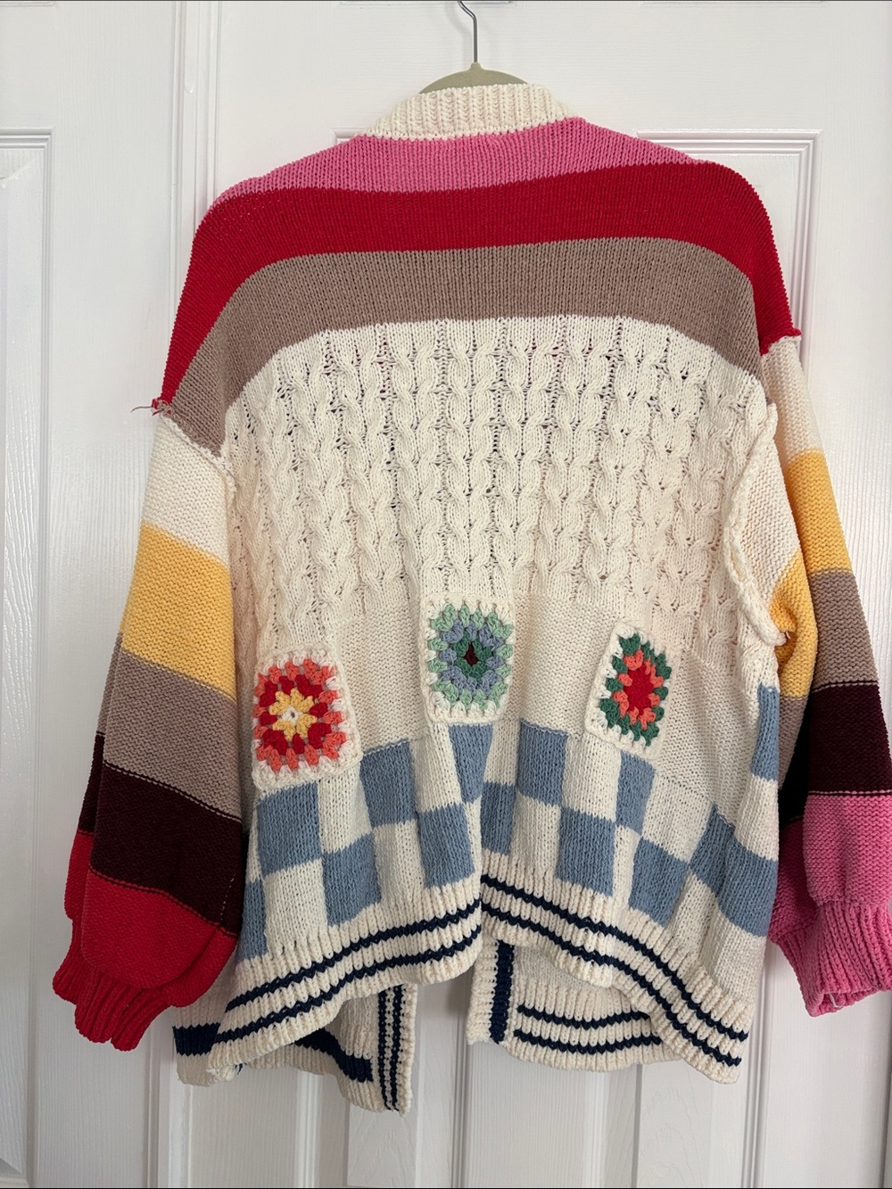 POL Colorblock patchwork Crochet Knit Open Cardigan Oversized Chunky Sweater - Picture 7 of 7